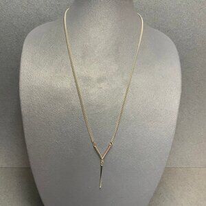 "Y" Dangle Drop Necklace 28 In Silver Chain Bar Pendant Elegant Glam Minimalist